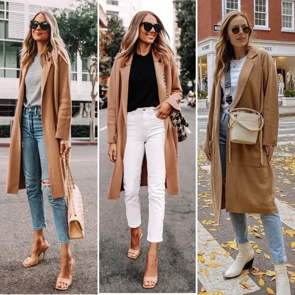 NWT J Crew Ella Open Front Long Sweater Blazer Coat XL in Dark Camel Tan AD753 - Picture 4 of 15